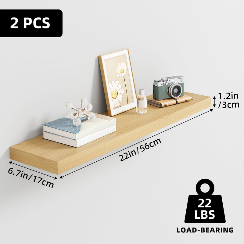 Fixwal 2 Pcs 22.5 inch Rustic Wood Wall Mounted Shelves Light Oak