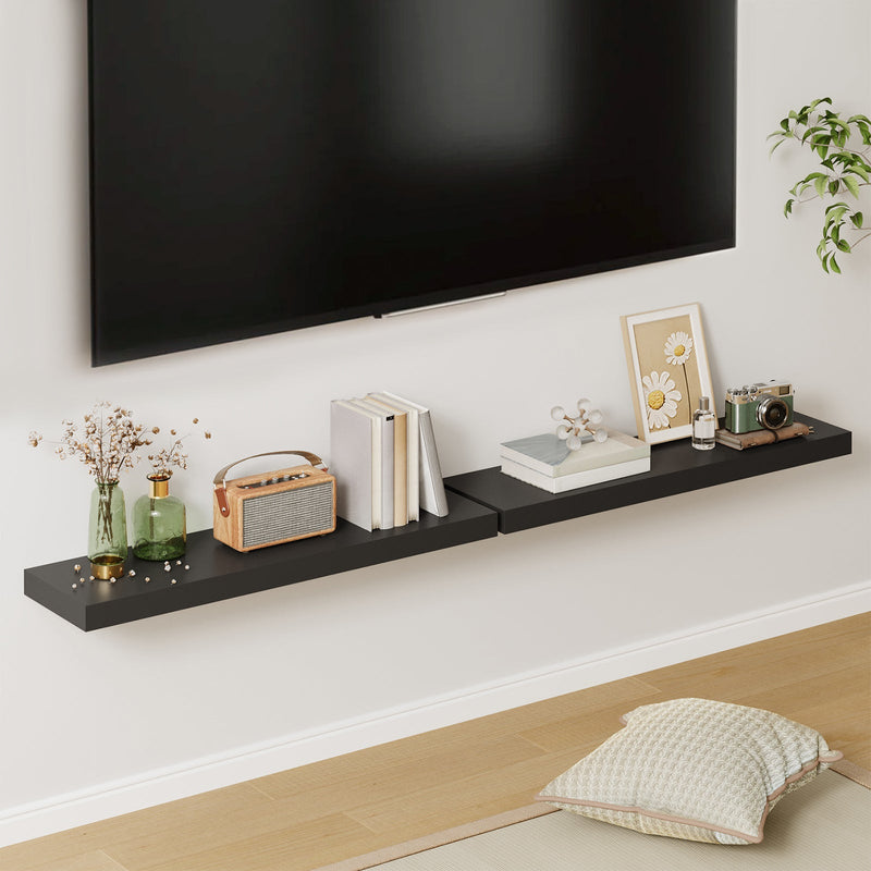 Fixwal  2 Pcs 22.5 inch Rustic Wood Wall Mounted Shelves Black