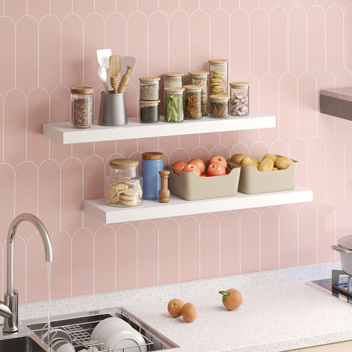 Fixwal  2 Pcs 22.5 inch Rustic Wood Wall Mounted Shelves White