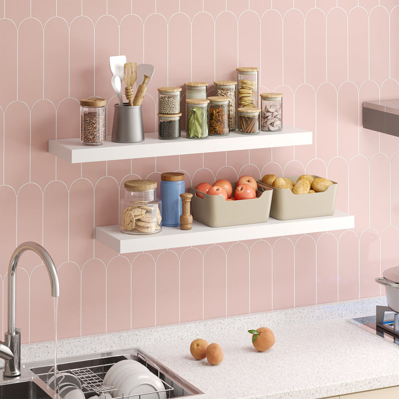 Fixwal  2 Pcs 22.5 inch Rustic Wood Wall Mounted Shelves White