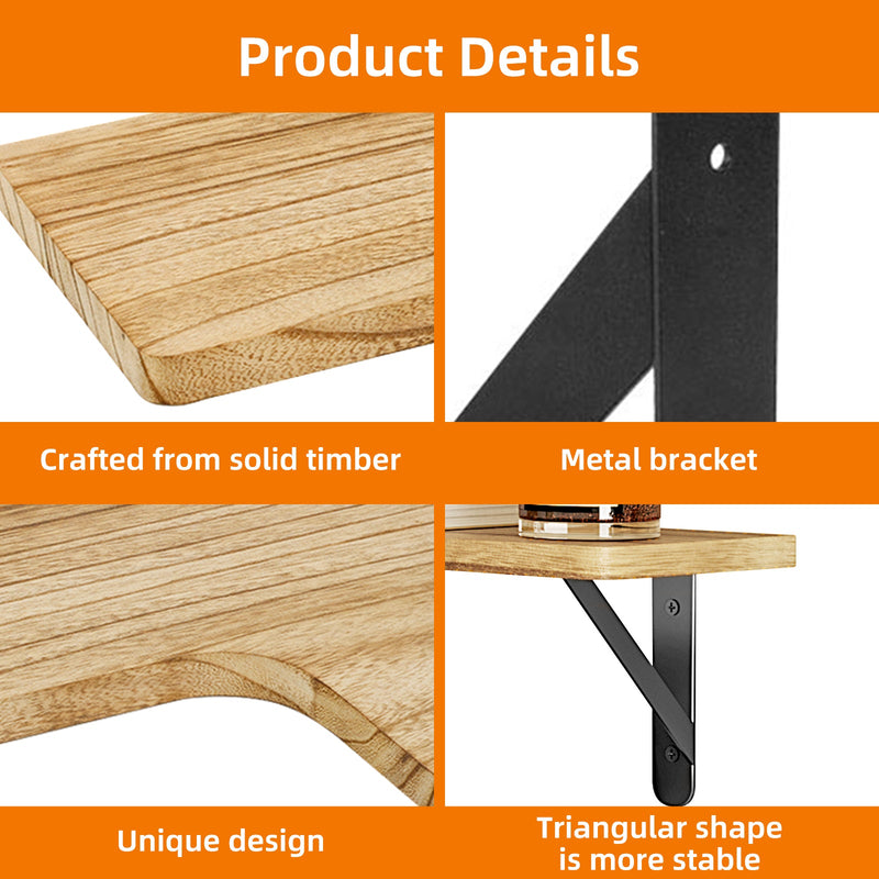 Fixwal 5-Pieces Floating Shelves for Wall, Rustic Wood Wall Mounted Corner Shelf Carbonized Black