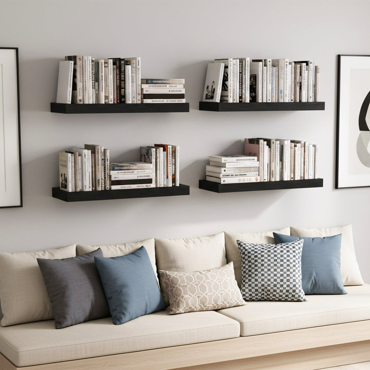Fixwal 4-Pieces Floating Shelves for Wall, Wall Mounted Rustic Wood Shelves Black