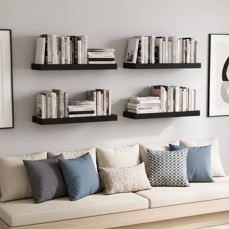 Fixwal 4-Pieces Floating Shelves for Wall, Wall Mounted Rustic Wood Shelves Black