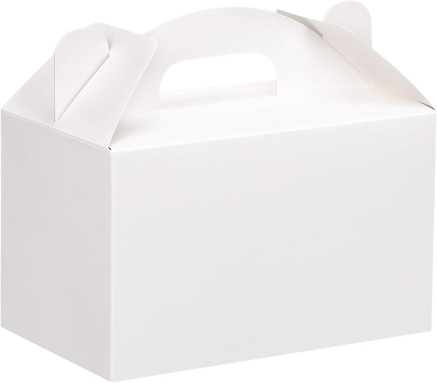 48 Pack White Party Favor Treat Boxes, Gable Gift Boxes with Handles, Candy Boxes for Birthday, Wedding, Baby Shower, Holiday