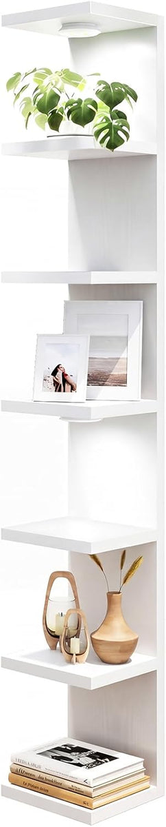 Fixwal Wall Decor 7 Tier Wall Shelf Unit Floating Shelves with LED Lights Lack Shelf for Home Organizer Display White