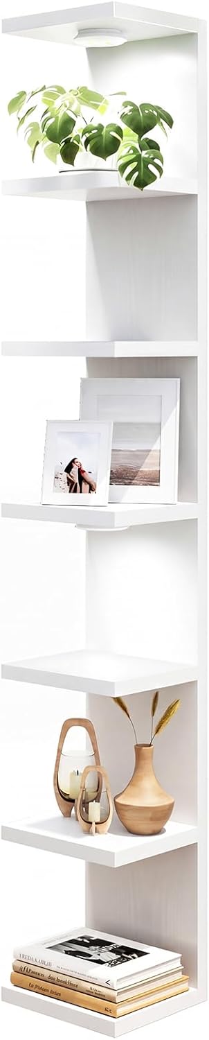 Wall Decor 7 Tier Wall Shelf Unit Floating Shelves with LED Lights Shelf for Home Organizer Display White