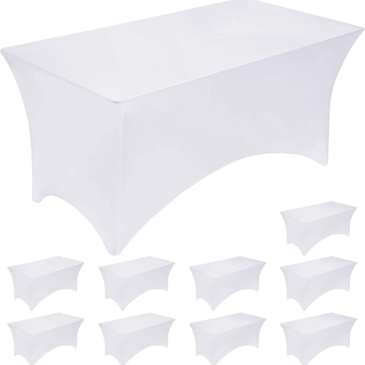 Fixwal 10 Pack 8Ft White Table Cover, Spandex Fitted Tablecloths Rectangle, Wrinkle-Free and Stretch Folding Table Cloth for Banquet, Wedding, Party, Trade Show