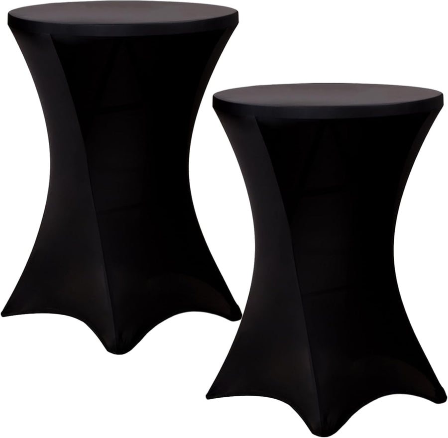 Cocktail Tablecloth, Bar Top Table Covers 2 Pack 32x43 Black High Table Cloths Round Table Cover, Spandex Stretch Table Cloth for Pub, Party, Wedding
