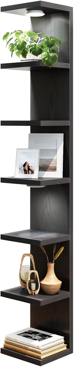 Fixwal Black Shelves 7 Tier Wall Mounted Shelf Unit Floating Shelves with LED Lights Lack Wall Shelf for Home Decor Organizer Display
