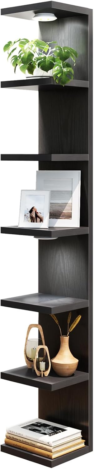 Fixwal Black Shelves 7 Tier Wall Mounted Shelf Unit Floating Shelves with LED Lights Lack Wall Shelf for Home Decor Organizer Display