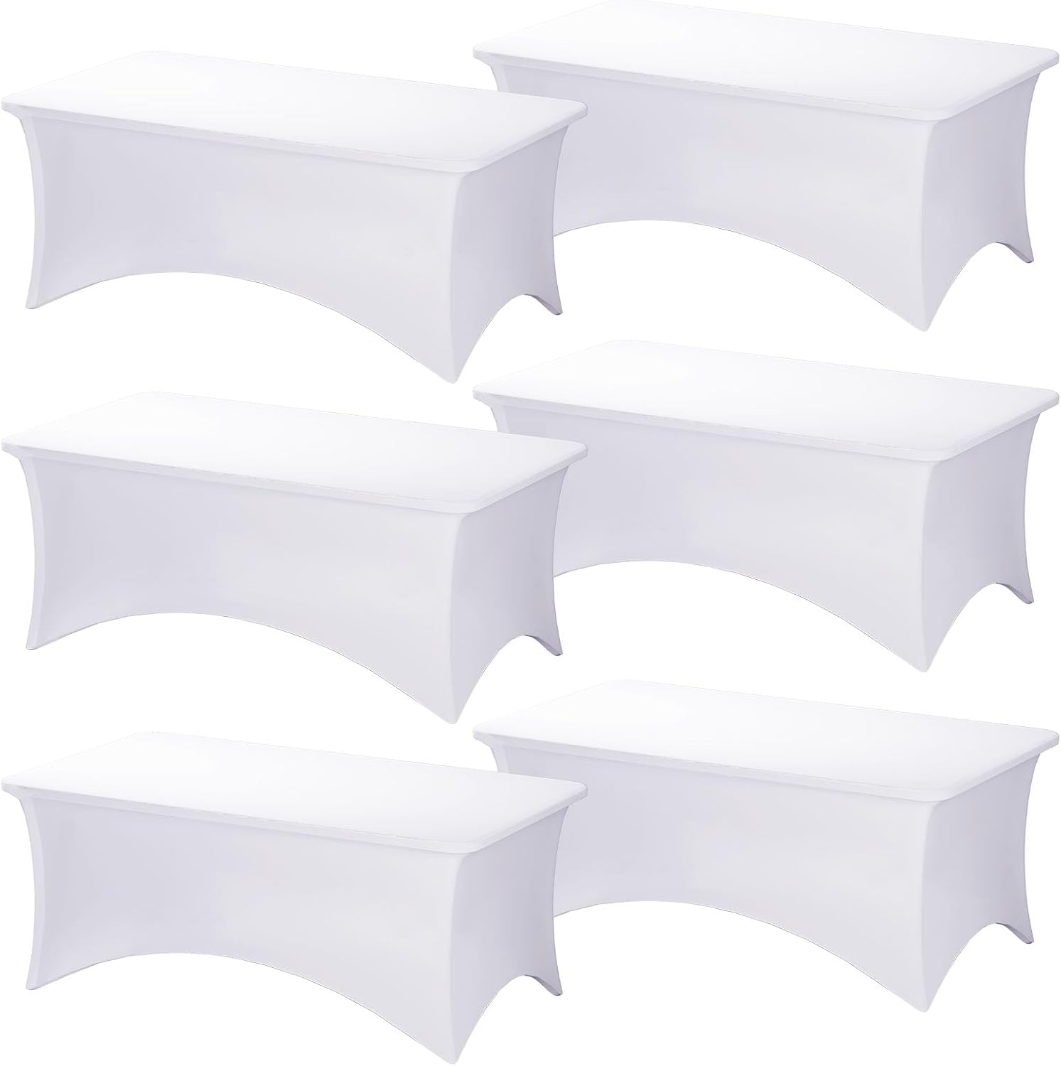 Fixwal 6 Pack Table Cloth Rectangle Table, 6FT Table Cover, White Table Cloth Rectangle Fitted Rectangular Stretch Tablecloth, Washable Patio Table Cover (White, 72L x 30W x 30H Inch)