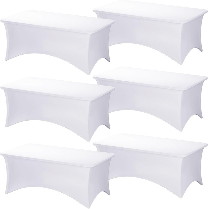 Fixwal 6 Pack Table Cloth Rectangle Table, 6FT Table Cover, White Table Cloth Rectangle Fitted Rectangular Stretch Tablecloth, Washable Patio Table Cover (White, 72L x 30W x 30H Inch)
