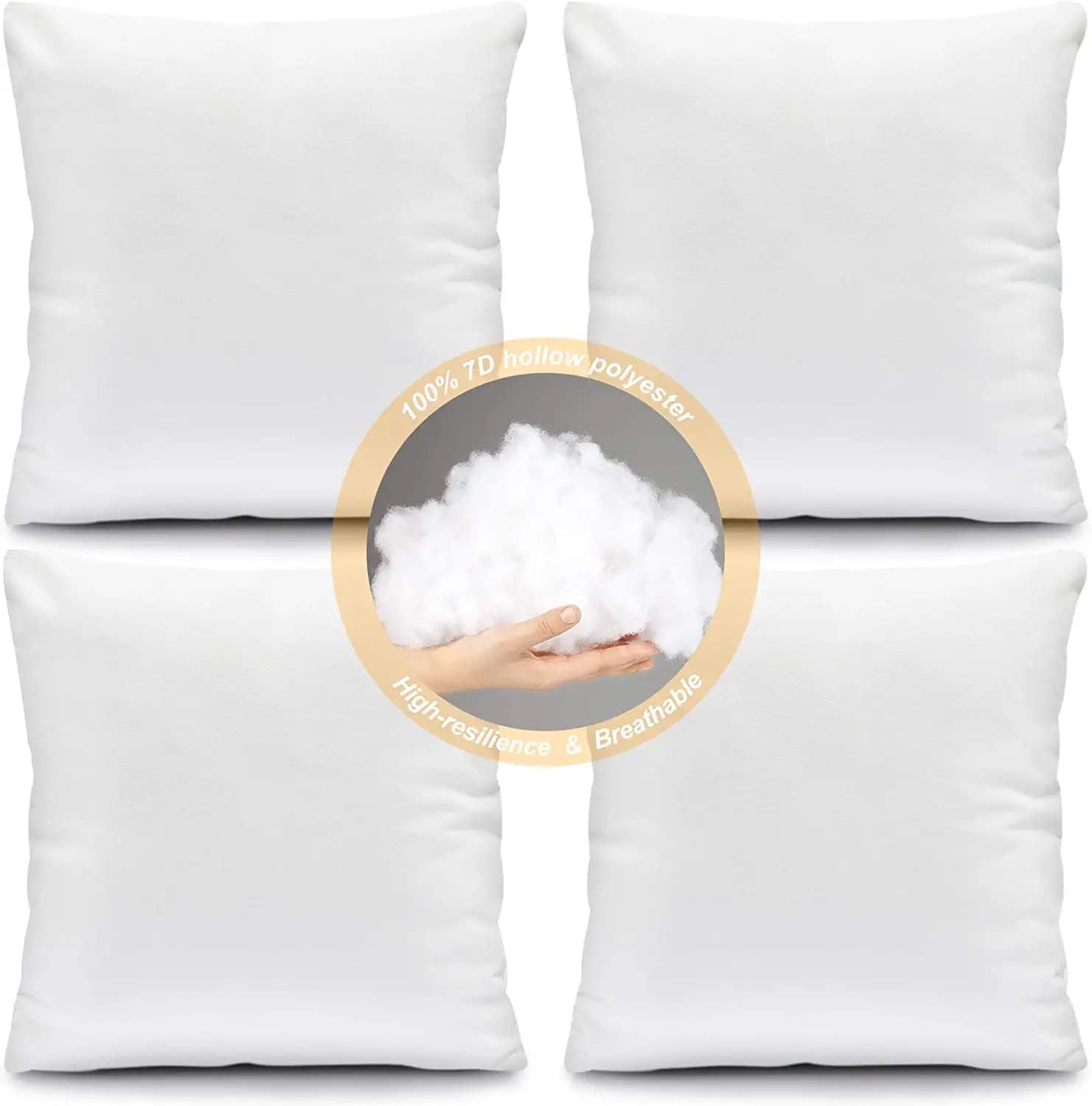 Fixwal Throw Pillow Inserts Set of 4, 18 x 18 Inch Insert White Pillow Forms Soft Microfiber Filled Pillow Inserts for Decorative Pillow Covers Cushion Bed Couch and Sofa