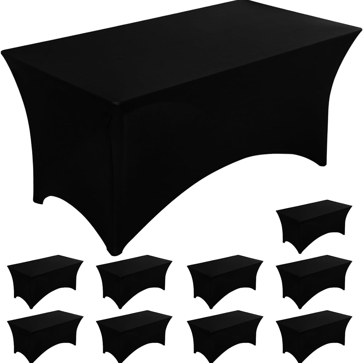 Fixwal 10 Pack 6Ft Black Table Cover, Spandex Fitted Tablecloths Rectangle, Wrinkle-Free and Stretch Folding Table Cloth for Banquet, Wedding, Party, Trade Show