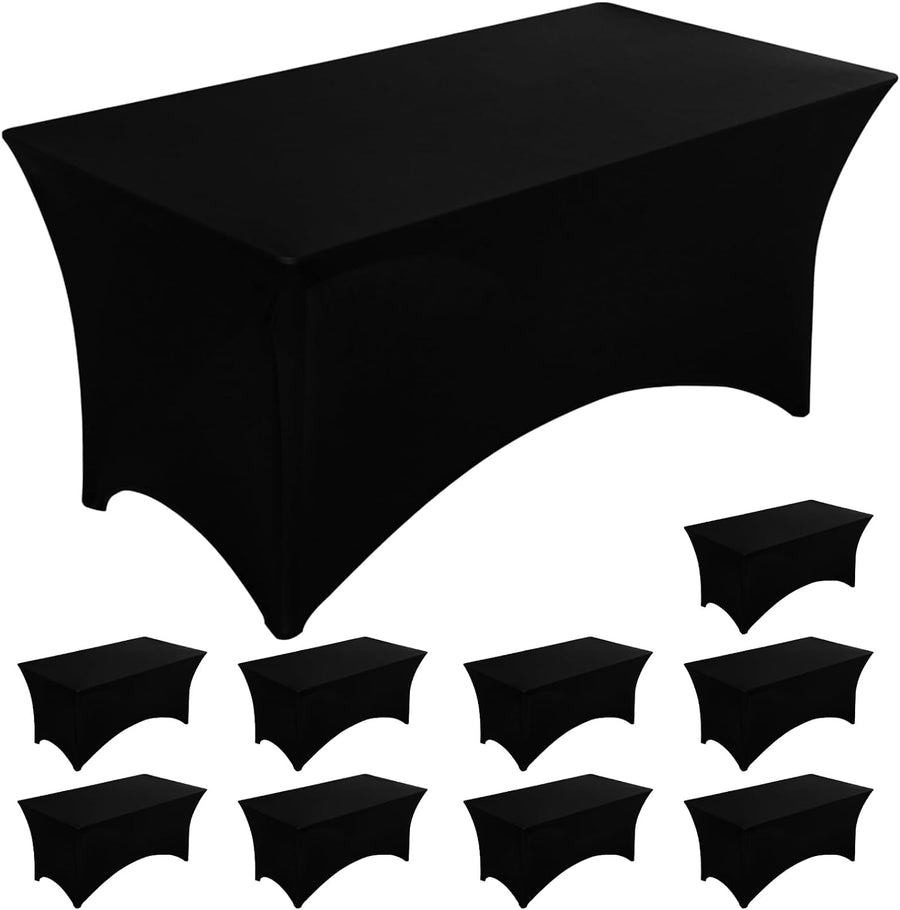 10 Pack 6Ft Black Table Cover, Spandex Fitted Tablecloths Rectangle, Wrinkle-Free and Stretch Folding Table Cloth for Banquet, Wedding, Party, Trade Show