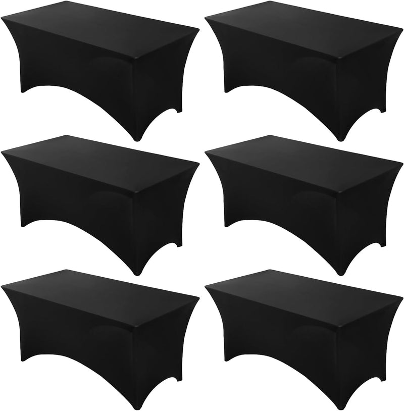 Fixwal 6 Pack Black Table Cover, Spandex Table Cloths for 6 Foot Rectangle Tables Fitted Tablecloth, Wrinkle-Free and Stretch Folding Tablecloth for Banquet, Wedding, Party (72L x 30W x 30H Inch)