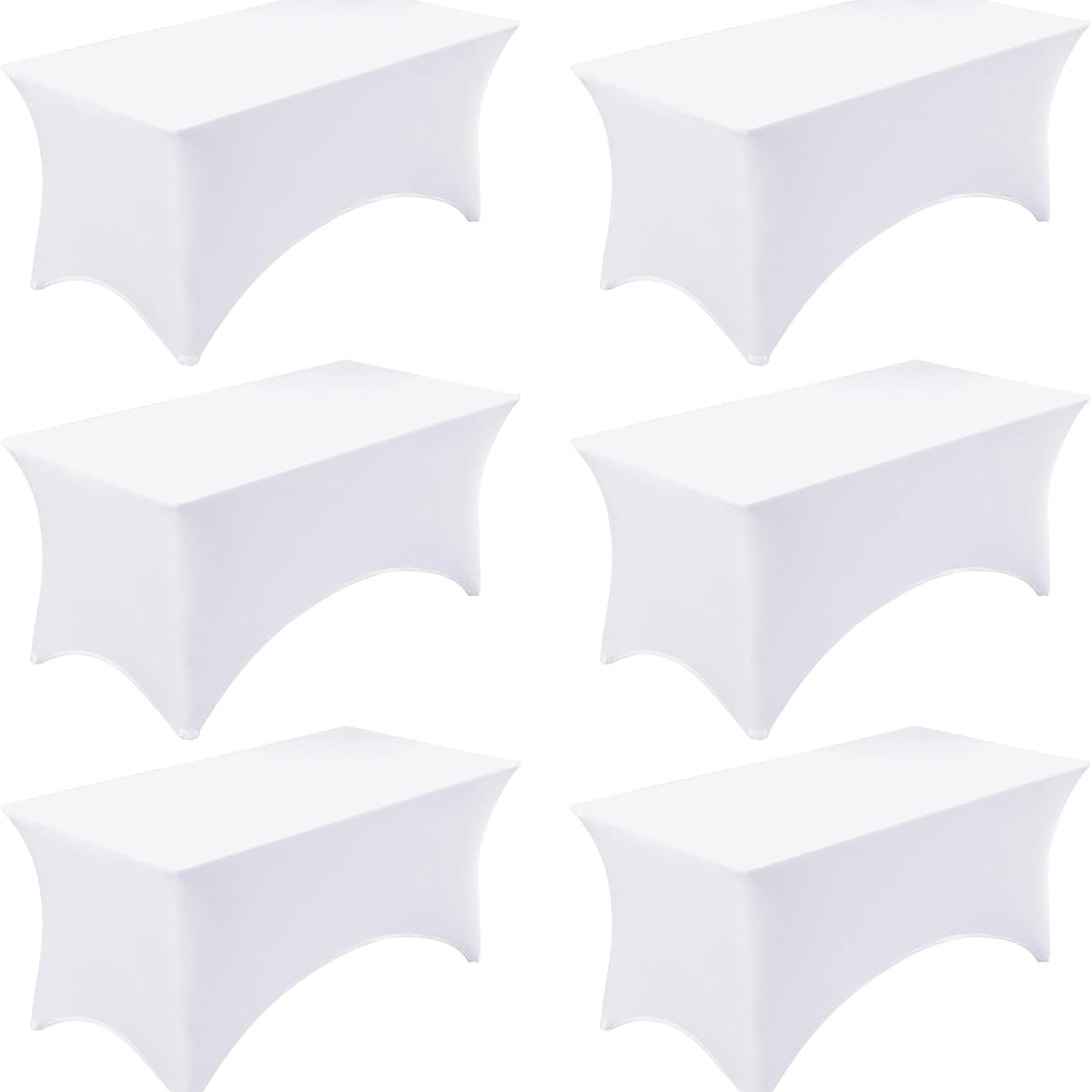 Fixwal 6 Pack 8ft Spandex Table Covers for 8 Foot Tables, Fitted Tablecloths Rectangle Folding Tables, Stretch Rectangular Table Cloths for Wedding, Banquet, Party (White, 96L x 30W x 30H Inch)