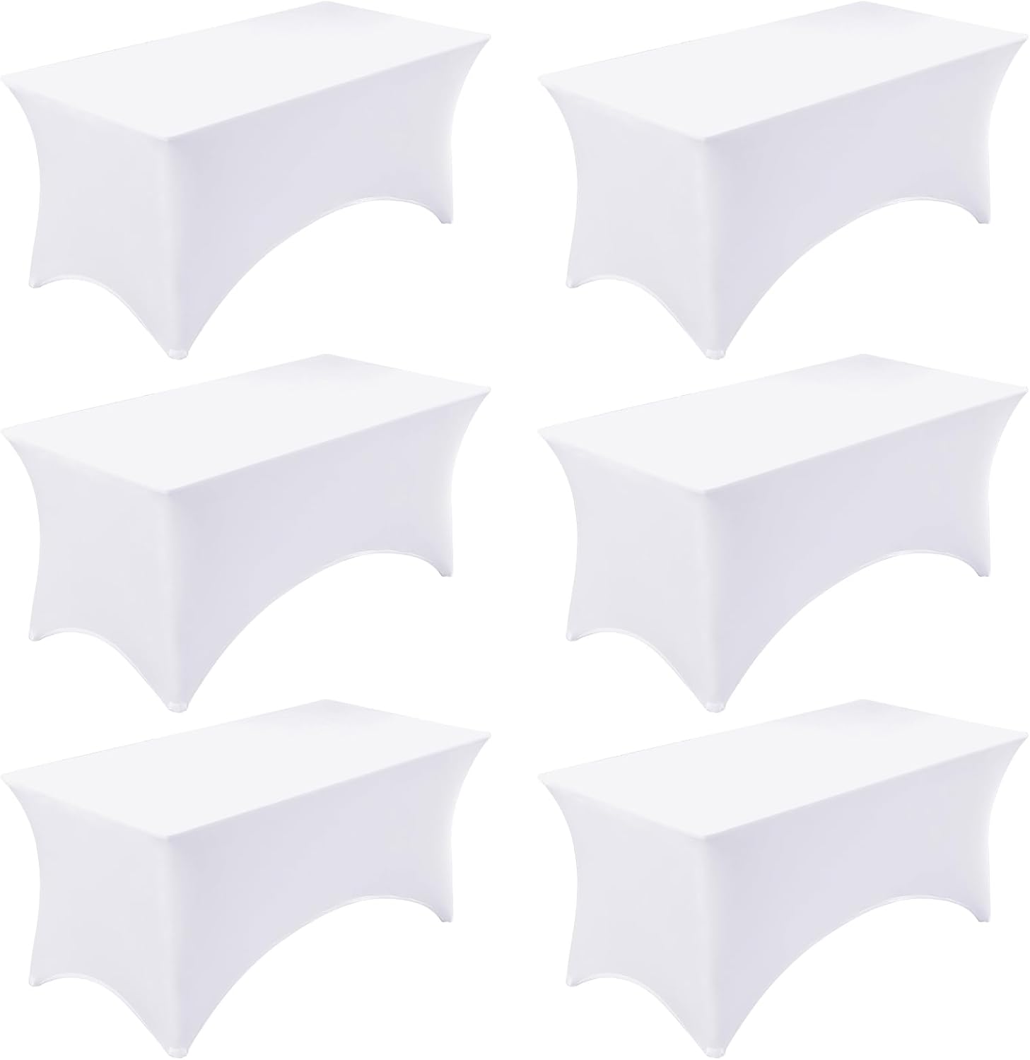 Fixwal 6 Pack 8ft Spandex Table Covers for 8 Foot Tables, Fitted Tablecloths Rectangle Folding Tables, Stretch Rectangular Table Cloths for Wedding, Banquet, Party (White, 96L x 30W x 30H Inch)