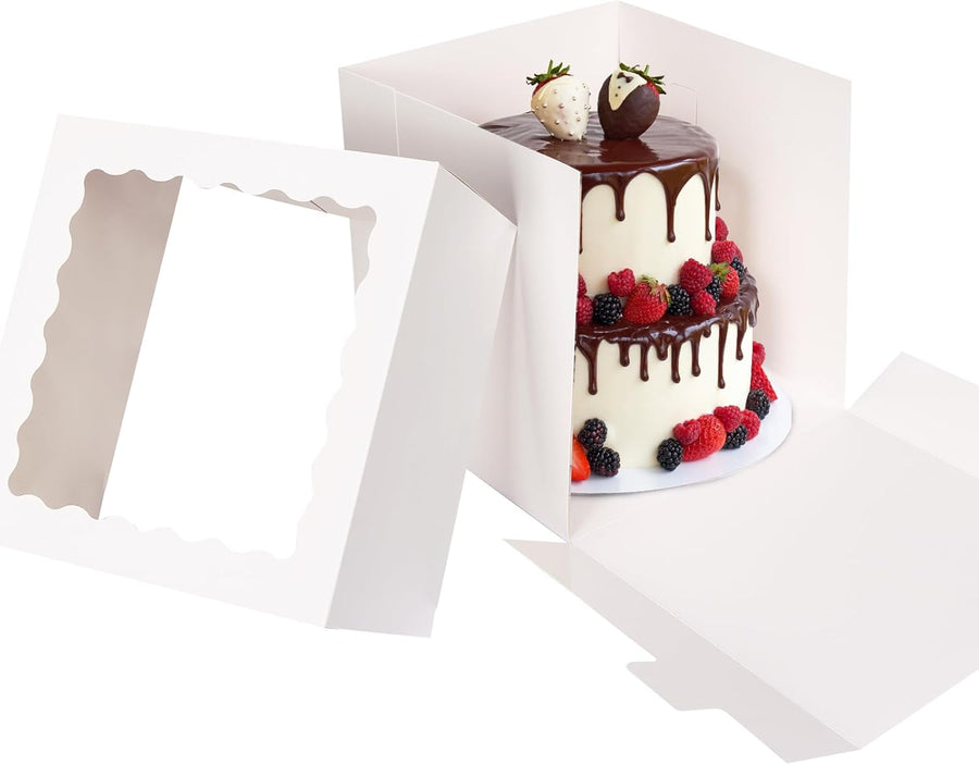 12 Pack Cake Boxes, 12x12x12 Inch Cake Box with Window for Tier Cakes, Sturdy Tall Cake Carrier with Lids, Disposable Containers for Valentine's Day, Mother's Day, Wedding, Birthday, Party