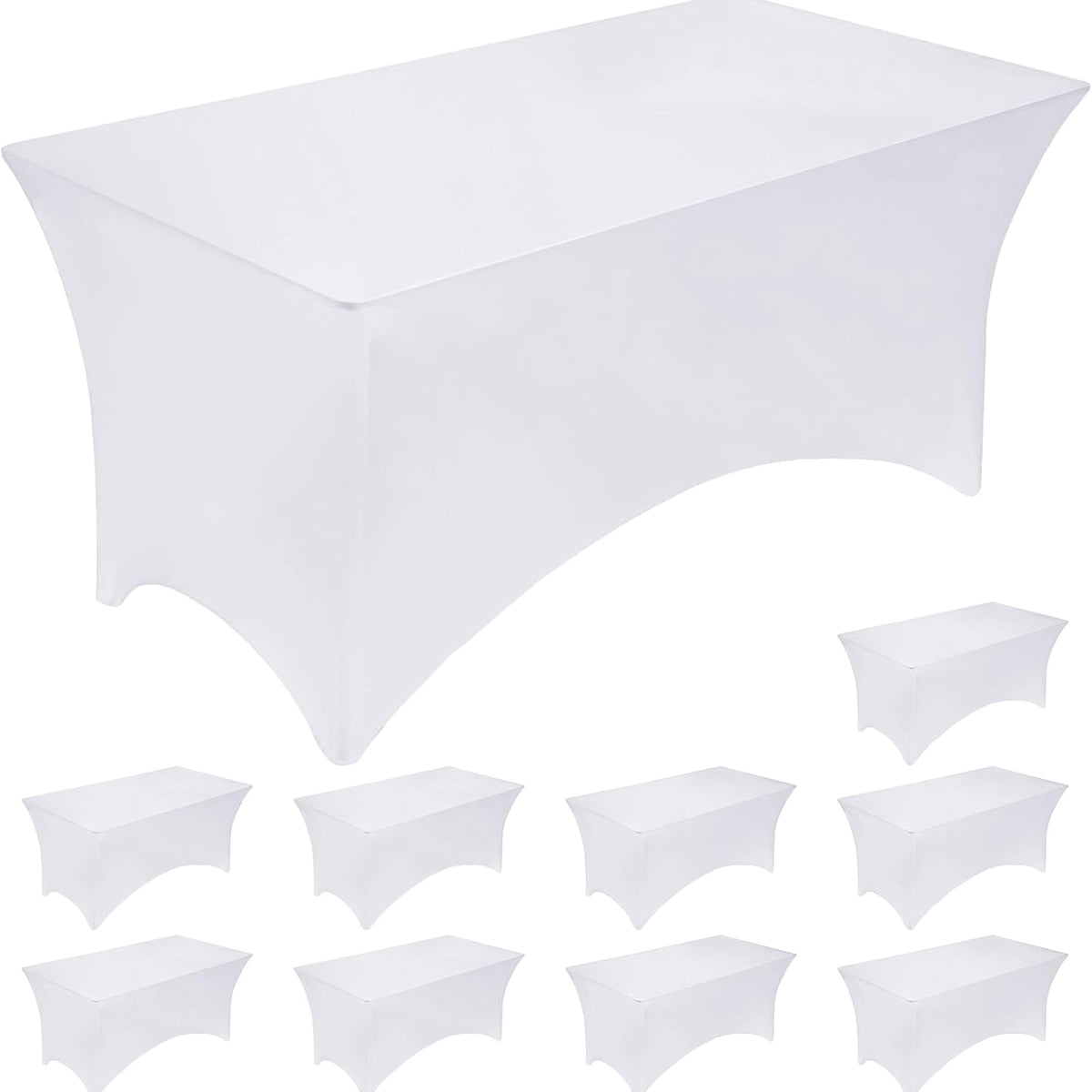 Fixwal 10 Pack 6Ft White Table Cover, Spandex Fitted Tablecloths Rectangle, Wrinkle-Free and Stretch Folding Table Cloth for Banquet, Wedding, Party, Trade Show