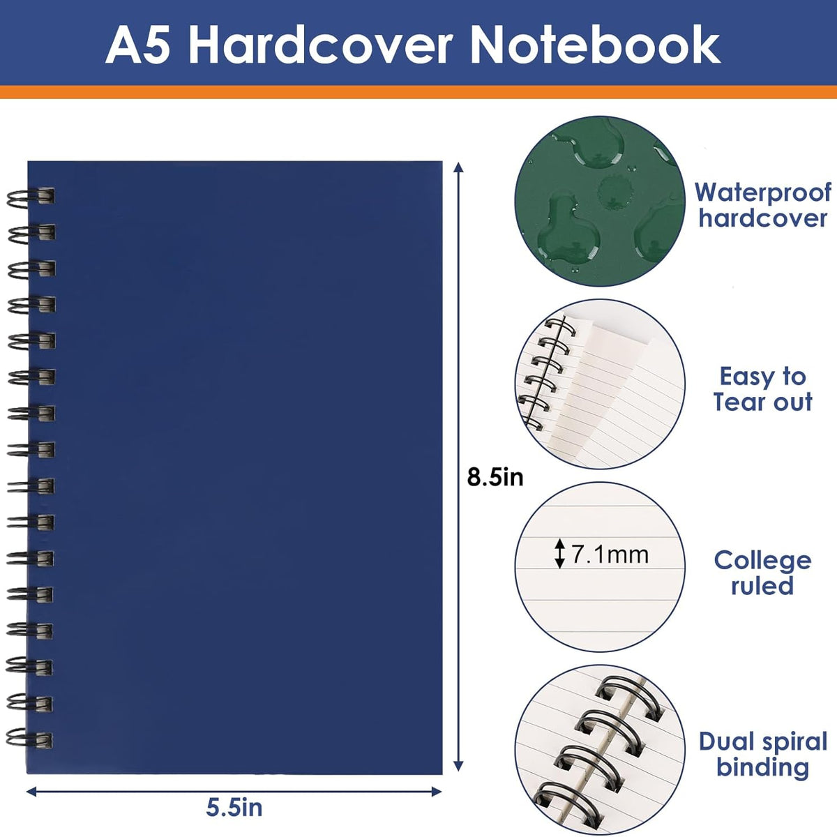 8 Pack Spiral Notebook, Hardcover A5 Notebooks, College Ruled Spiral Journals, Assorted Jewel Tone Colors, 160 Pages, 5.5"x8.5", for Work, School, Gifts