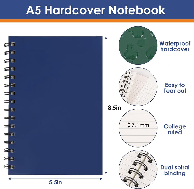 8 Pack Spiral Notebook, Hardcover A5 Notebooks, College Ruled Spiral Journals, Assorted Jewel Tone Colors, 160 Pages, 5.5"x8.5", for Work, School, Gifts