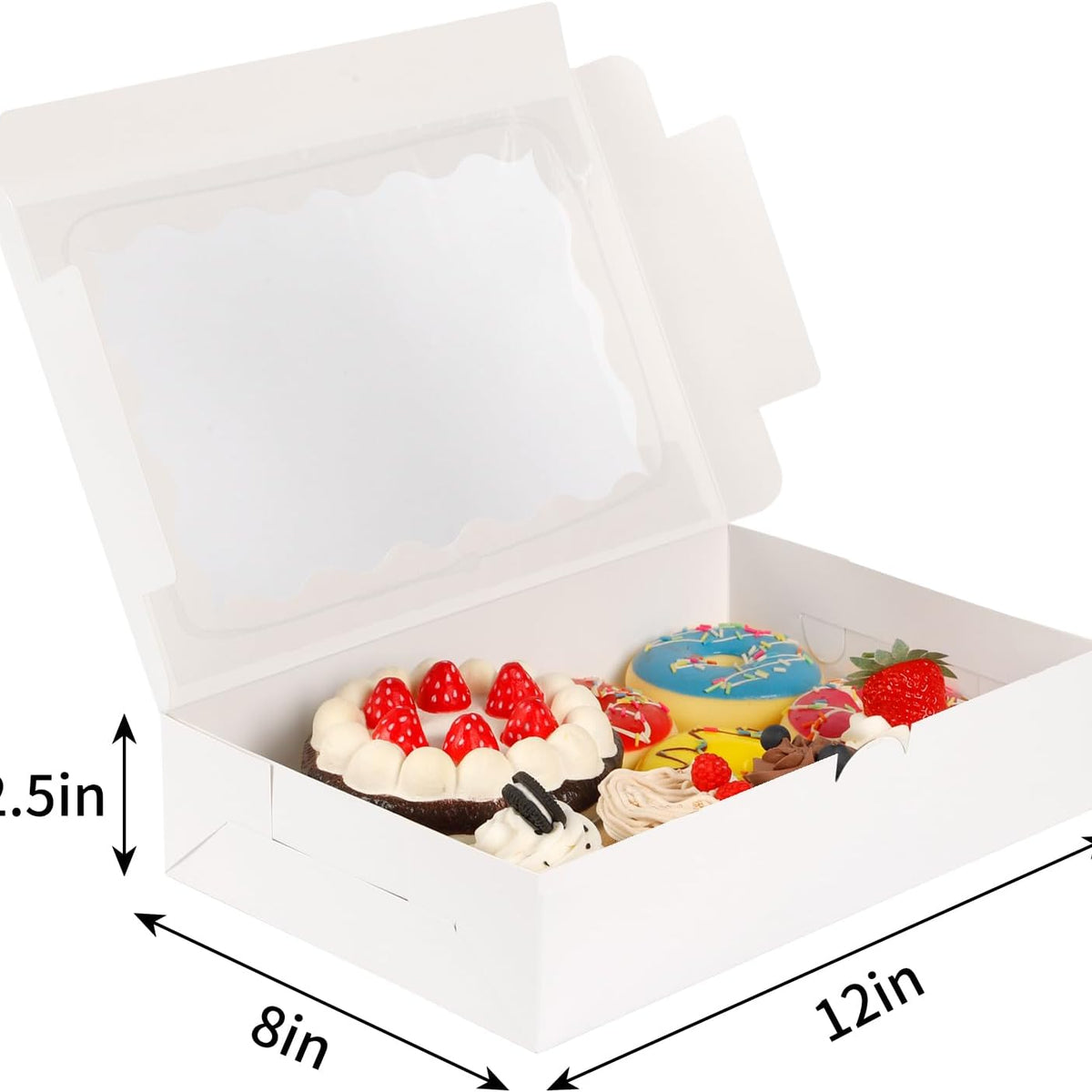 Moretoes 15pcs Cookie Boxes,12x8x2.5 Inches Bakery Boxes with Window, for Chocolate Covered Strawberries, Cakes, Pies, Muffins, Donuts and Pastries
