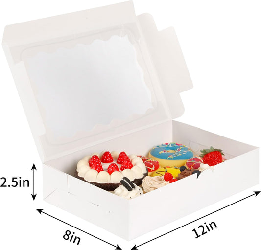 Moretoes 15pcs Cookie Boxes,12x8x2.5 Inches Bakery Boxes with Window, for Chocolate Covered Strawberries, Cakes, Pies, Muffins, Donuts and Pastries