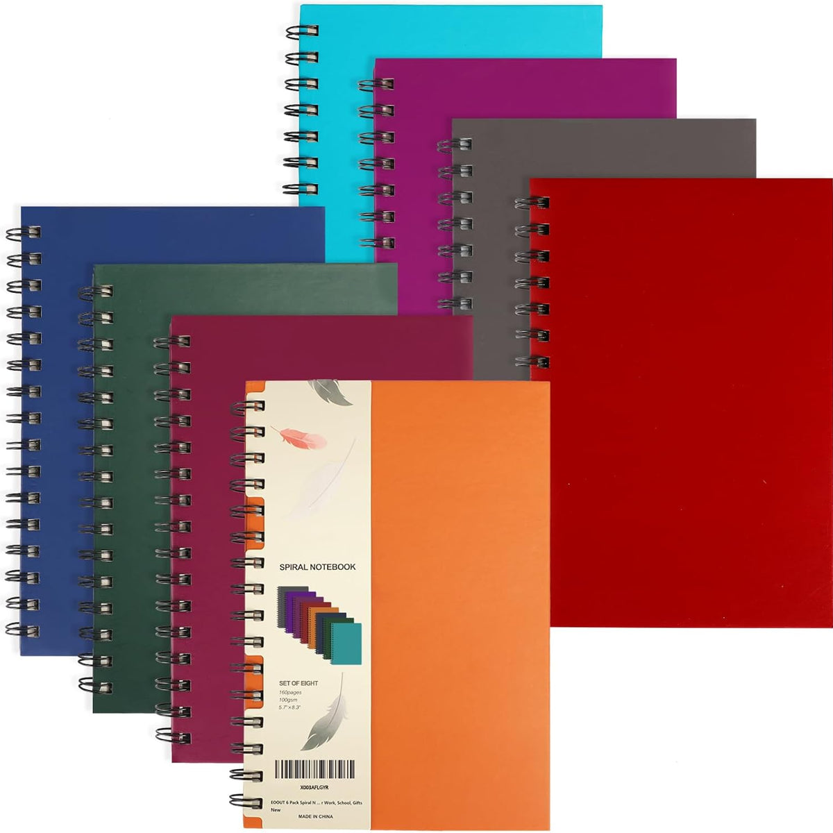 8 Pack Spiral Notebook, Hardcover A5 Notebooks, College Ruled Spiral Journals, Assorted Jewel Tone Colors, 160 Pages, 5.5"x8.5", for Work, School, Gifts