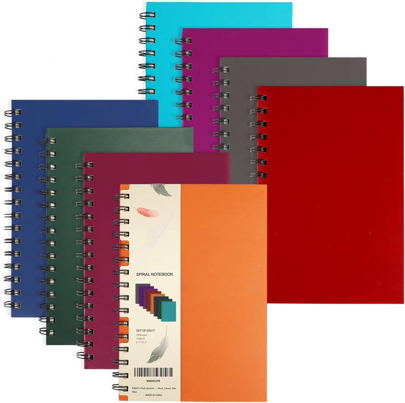 8 Pack Spiral Notebook, Hardcover A5 Notebooks, College Ruled Spiral Journals, Assorted Jewel Tone Colors, 160 Pages, 5.5"x8.5", for Work, School, Gifts