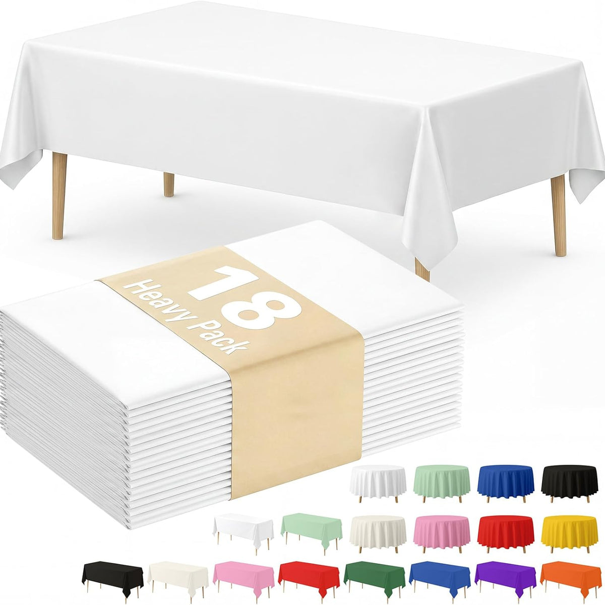 Fixwal White Plastic Table Cloth Disposable 54 x 108 Inch, Waterproof Rectangle Tablecloth 18 Pack for Soccer Party Decoration, Picnic, Birthday
