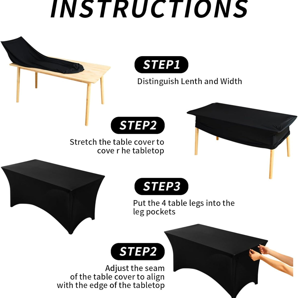 Fixwal 10 Pack 6Ft Black Table Cover, Spandex Fitted Tablecloths Rectangle, Wrinkle-Free and Stretch Folding Table Cloth for Banquet, Wedding, Party, Trade Show