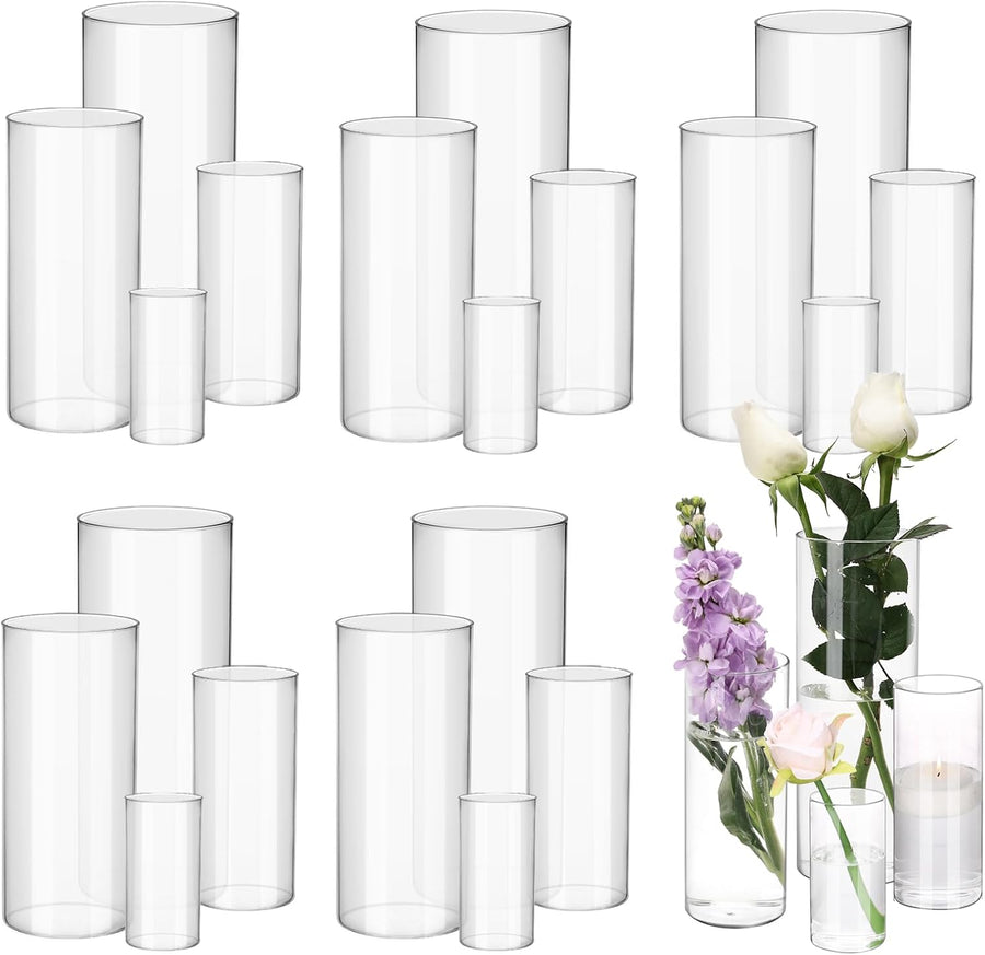 Clear Glass Cylinder Vases for Centerpieces – 24-Piece Set