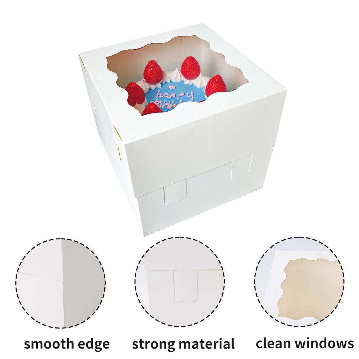 Moretoes 10pcs 8x8x8 Inches Cake Boxes with Window, White Bakery Dessert Boxes, Cajas Pasteles for Cake, Valentine's Day, Mother's Day,Wedding, Birthday, Party