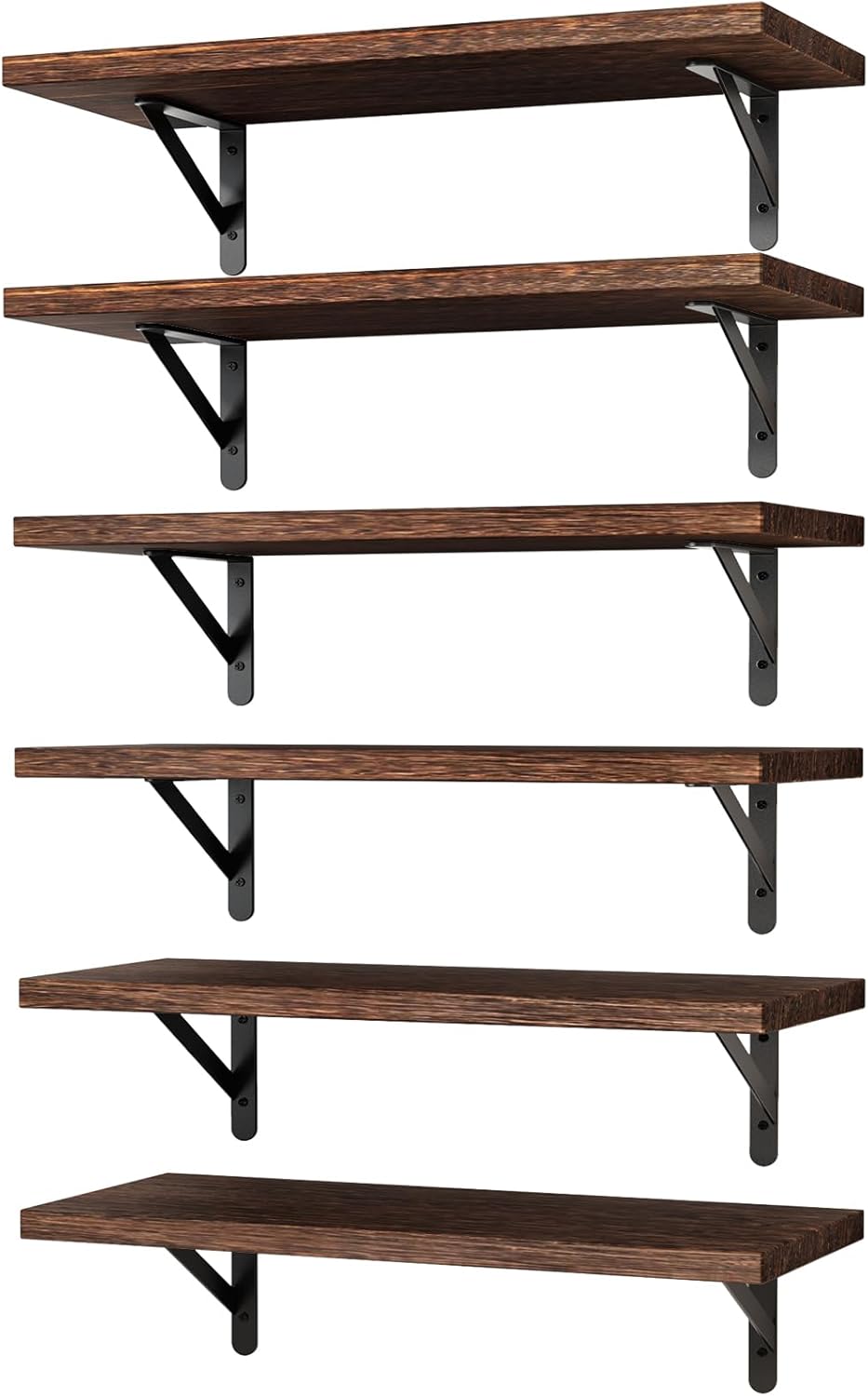 Brown Floating Shelves for Wall, 16.5 Inch Farmhouse Wall Shelves for Bedroom, Bathroom Storage, Living Room and Kitchen Decor (Set of 6 Brown)