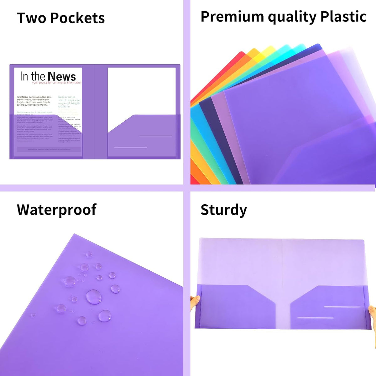 Clear Folders with 2 Pockets, 24pcs Plastic Pocket Folders for Office Students and School, Letter Size, A4 Size, 8 Assorted Colors