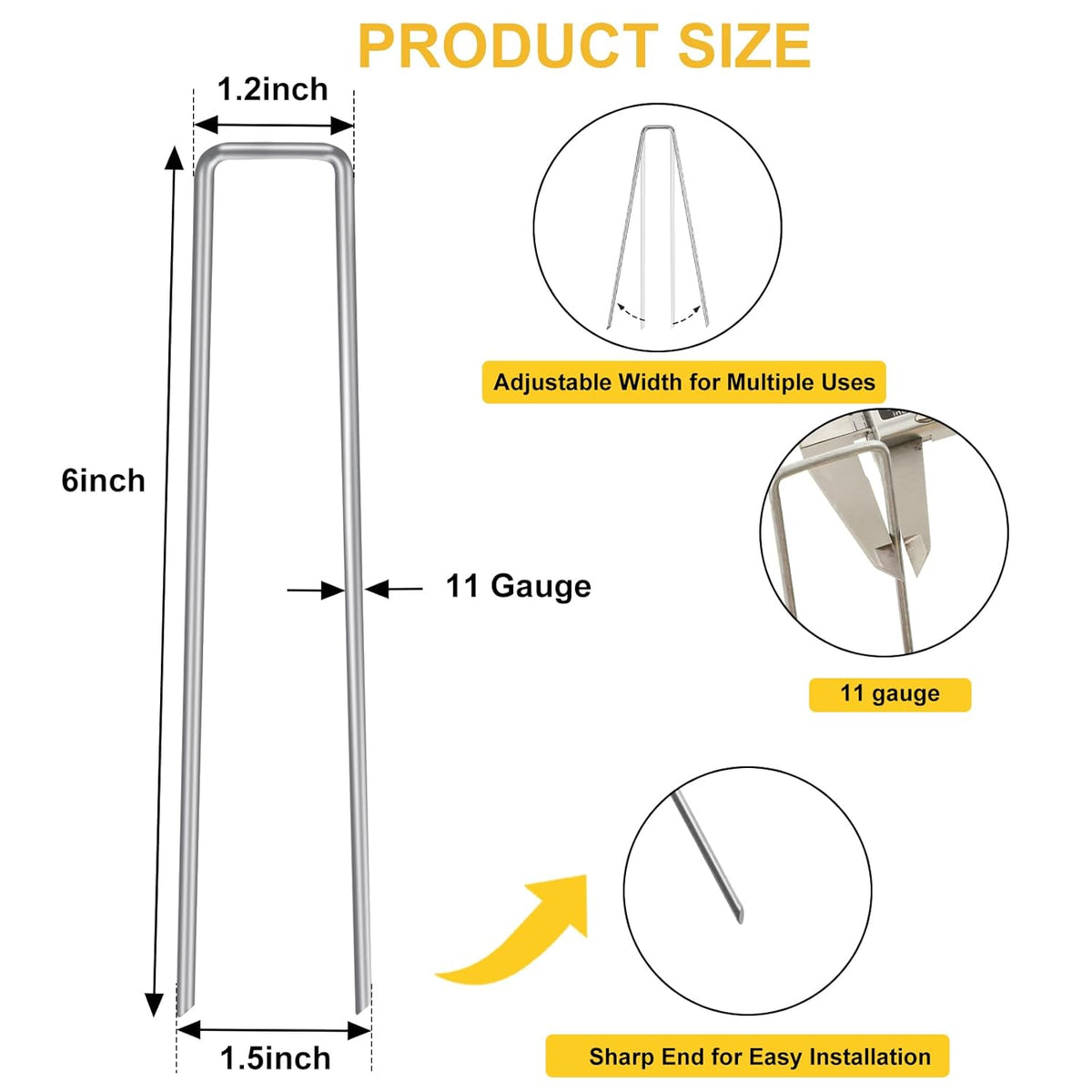 HongWay 5000 Pack 6 Inch Landscape Staples Bulk, Galvanized Garden Stakes 11 Gauge U-Shaped Pins Tent Stakes Yard Ground Staples for Landscaping Fabric, Lawn, Turf, Fence, Plant Cover, Irrigation