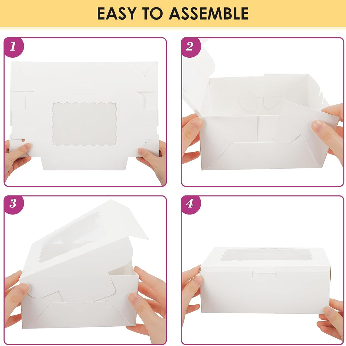Moretoes 48pcs Cookie Boxes with Window, 8x6x2.5 Inch 3 Style Pastry Boxes for Treat, Chocolate Covered Strawberries, Candy, Muffins, Donuts