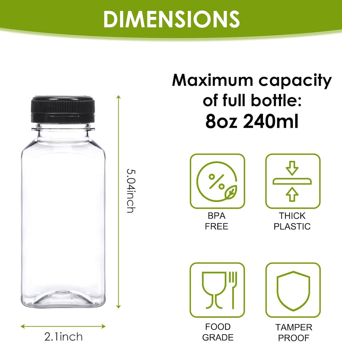 Moretoes 200pcs 8oz Plastic Juice Bottles with Caps, Clear Empty Reusable Water Bottles, Disposable Beverage Containers Bulk for Juicing Smoothies Turmeric Juice Milk and Other Beverages