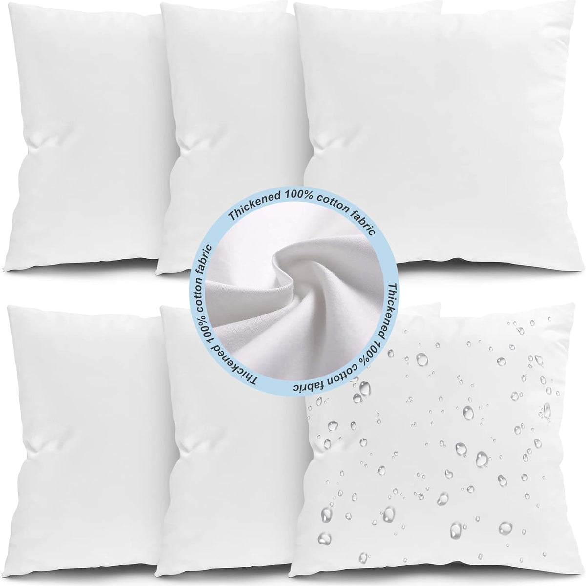 Fixwal 18x18 Outdoor Pillow Inserts Set of 6, Waterproof Decorative Throw Pillows Insert, Square Pillow Form for Patio, Furniture, Bed, Living Room, Garden (White)