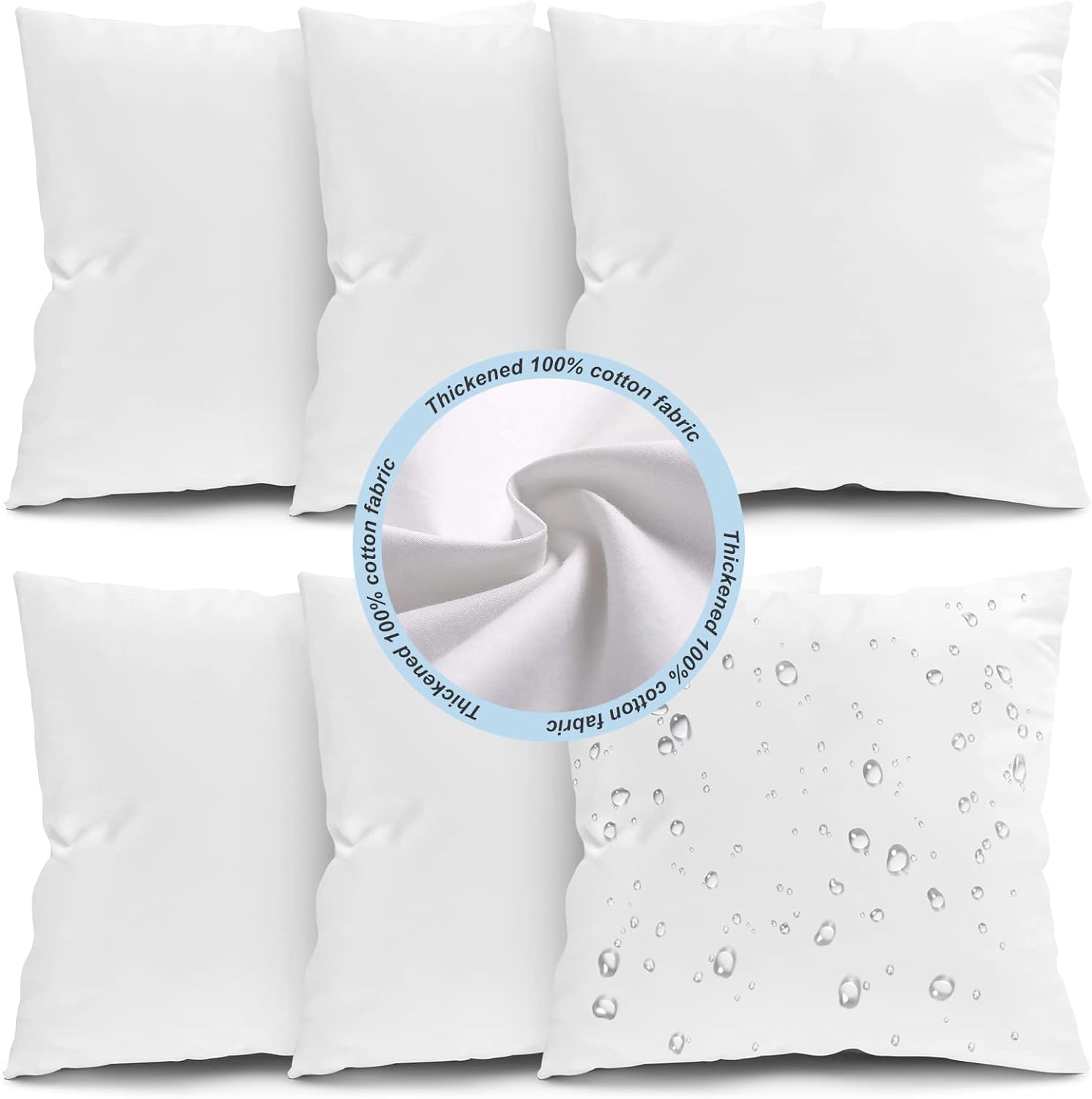 Fixwal 18x18 Outdoor Pillow Inserts Set of 6, Waterproof Decorative Throw Pillows Insert, Square Pillow Form for Patio, Furniture, Bed, Living Room, Garden (White)