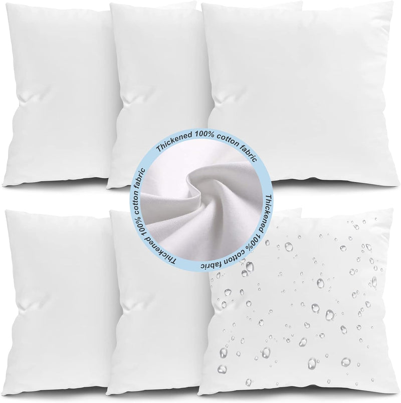 Fixwal 18x18 Outdoor Pillow Inserts Set of 6, Waterproof Decorative Throw Pillows Insert, Square Pillow Form for Patio, Furniture, Bed, Living Room, Garden (White)