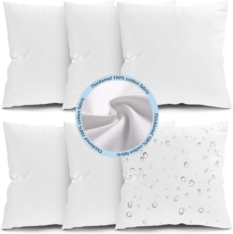 18x18 Outdoor Pillow Inserts Set of 6, Waterproof Decorative Throw Pillows Insert, Square Pillow Form for Patio, Furniture, Bed, Living Room, Garden (White)