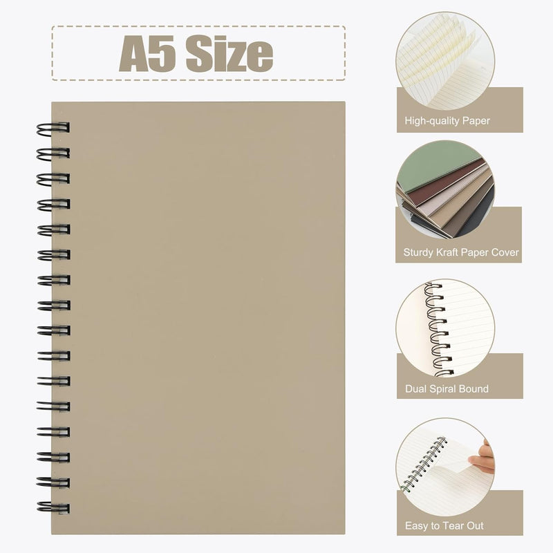 6pcs Spiral Notebook 5.5” x 8.5” Hardcover College Ruled Journals, A5 160 Pages Assorted Morandi Tone Colors for Work Office School Supplies