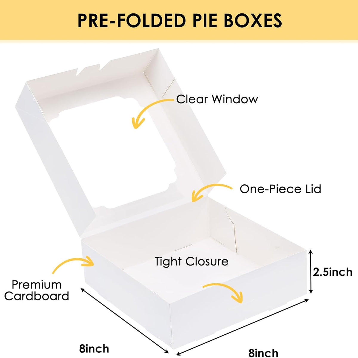 Moretoes 45pcs Bakery Boxes, 8x8x2.5 Inches Cookie Boxes with Window Treat Container for Pie, Strawberry Chocolate, Cakes, Pastries