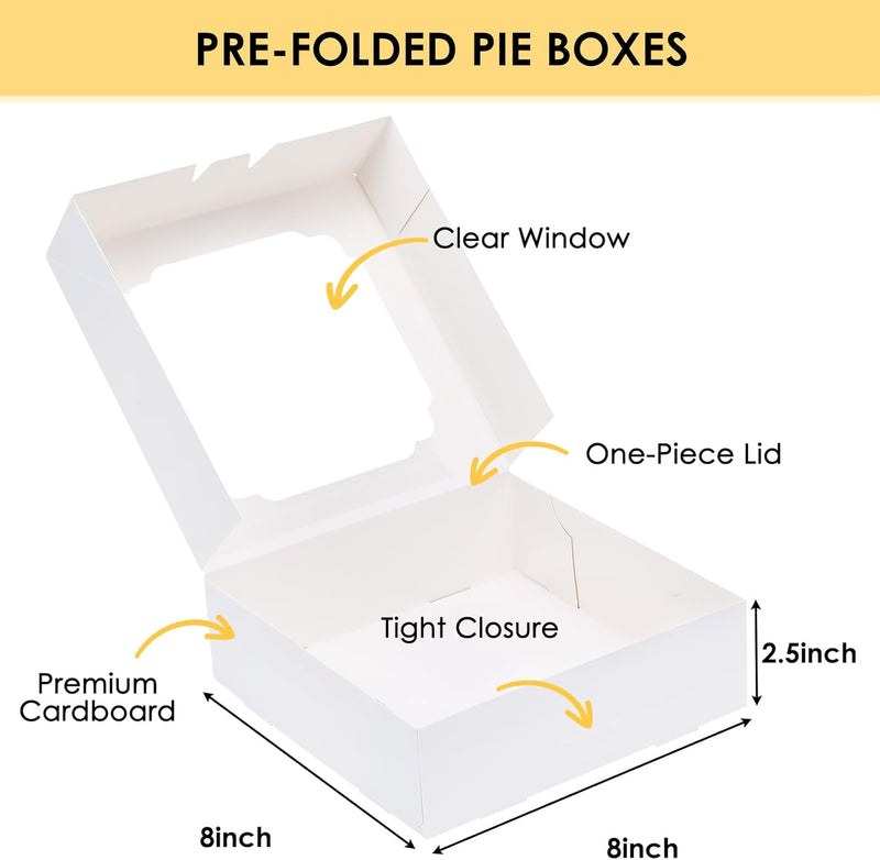 Moretoes 45pcs Bakery Boxes, 8x8x2.5 Inches Cookie Boxes with Window Treat Container for Pie, Strawberry Chocolate, Cakes, Pastries