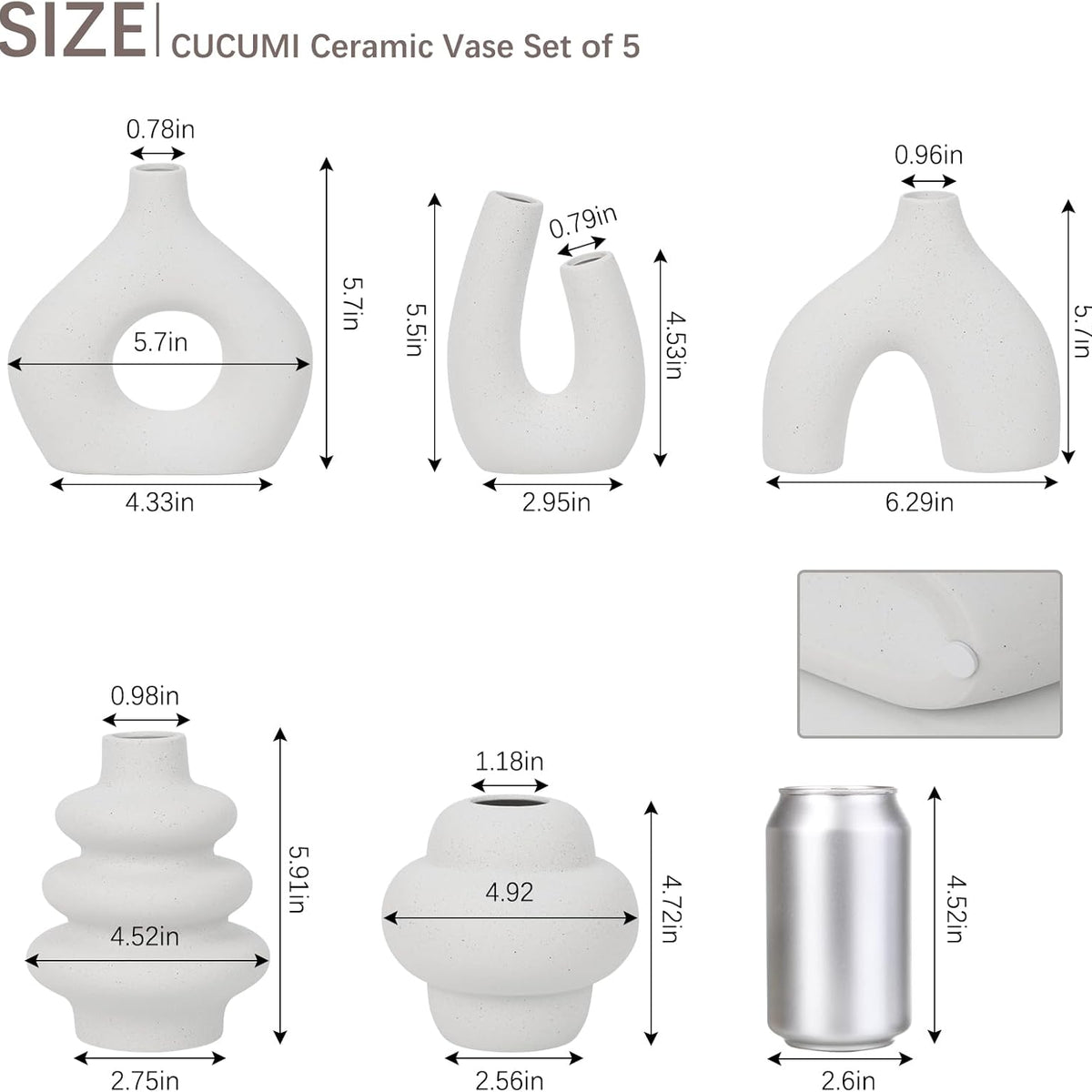 Ceramic Flower Vase Set of 5 Modern Nordic Boho Style Decorative Vases Home Decor, Matte Ceramic Decorations for Living Room Shelf, Bookshelf Mantle Entryway Table or Console Décor