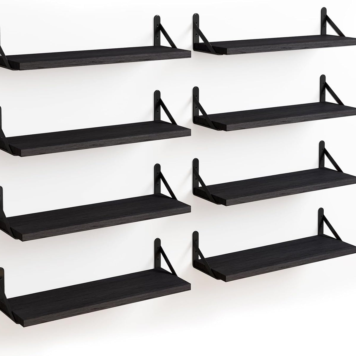 Fixwal Floating Shelves, Width 4.75in Rustic Wood Wall Shelves Set of 8, Wall Storage Shelves for Bedroom, Living Room, Kitchen, Bathroom, Office and Plants (Black)