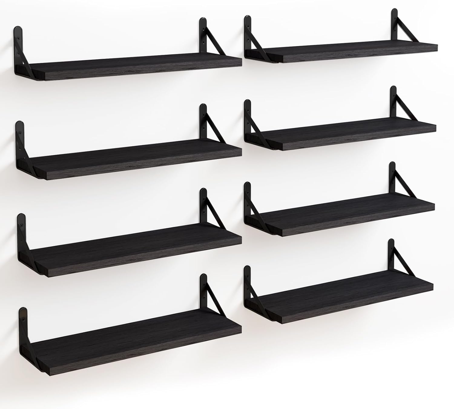 Fixwal Floating Shelves, Width 4.75in Rustic Wood Wall Shelves Set of 8, Wall Storage Shelves for Bedroom, Living Room, Kitchen, Bathroom, Office and Plants (Black)