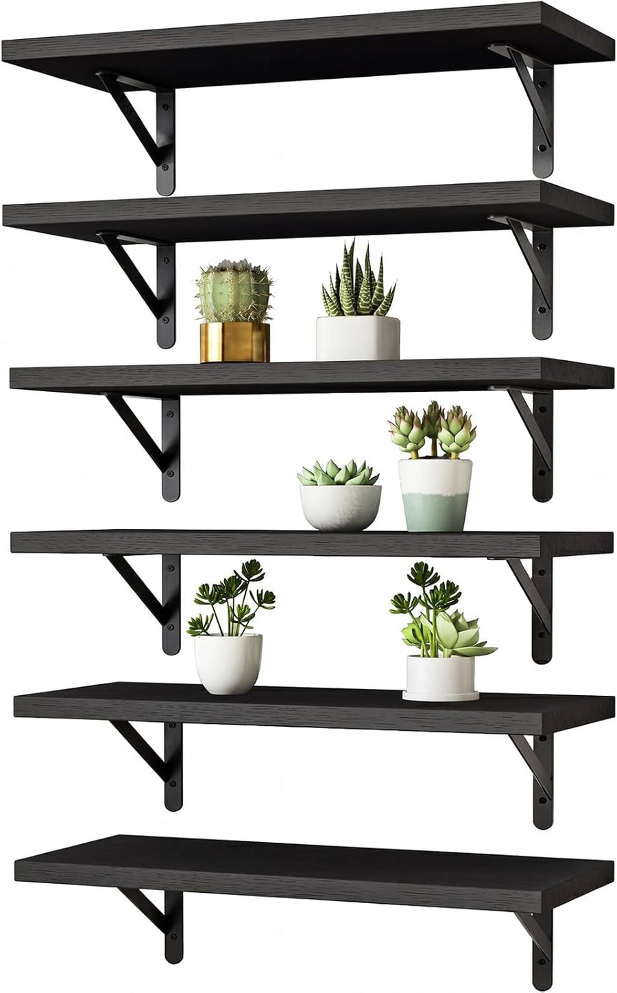 Wall Shelves for Bedroom, 16.5 Inch Floating Shelves for Wall, Shelves for Bathroom Storage, Living Room and Kitchen Decor (Set of 6 Black)